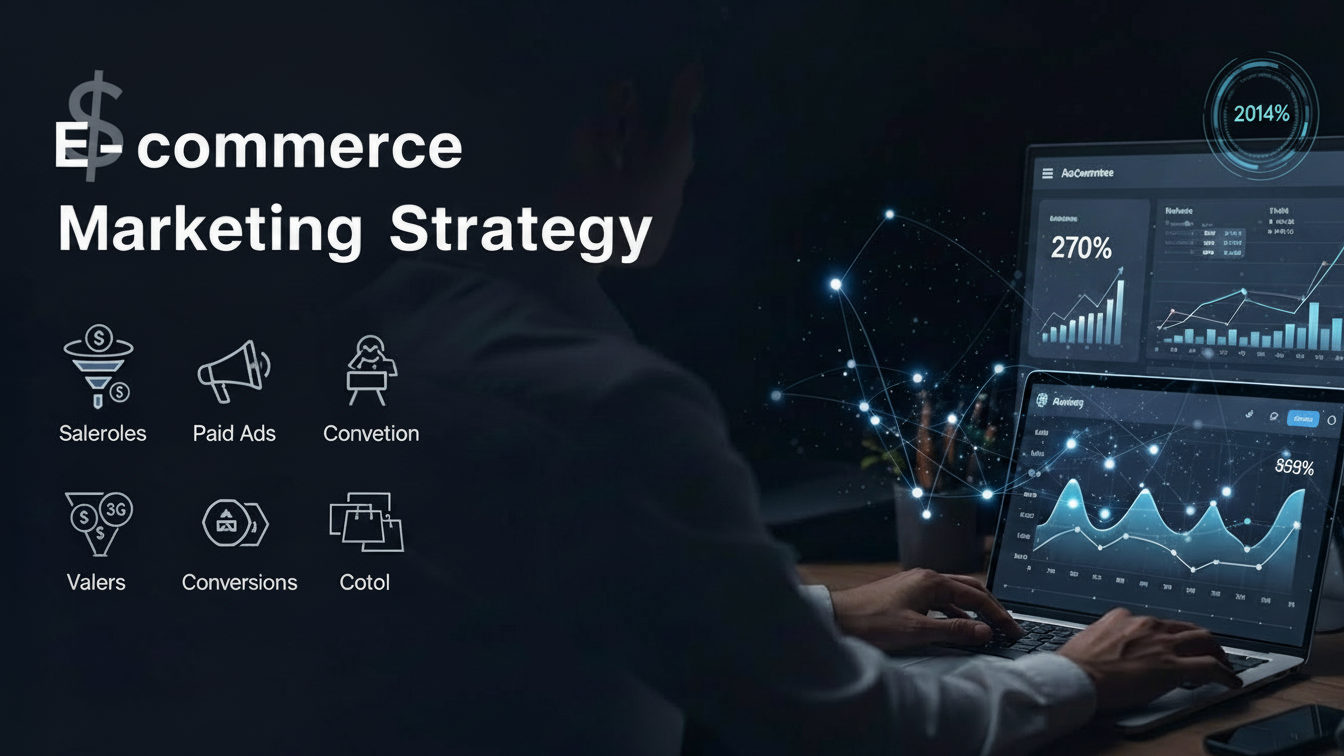 Empresário analisando dashboards de desempenho que representam uma estratégia de marketing para e-commerce com crescimento previsível de vendas