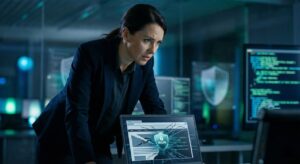 Profissional analisando site WordPress hackeado em ambiente de segurança digital para recuperação e proteção contra invasões.